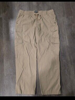 Dogg Supply Men's Cargo Pants - Khaki Stretch Drawstring Waist